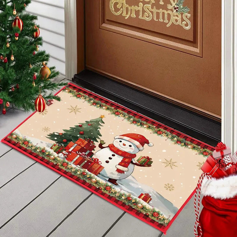 Christmas Snowman Santa Claus Floor Mat