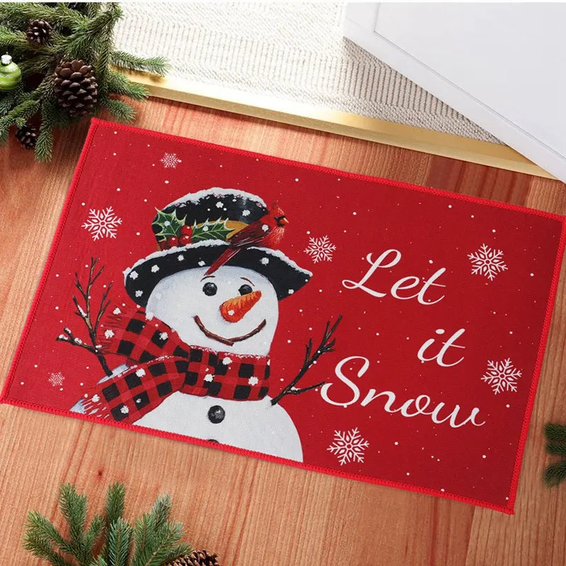 Christmas Snowman Santa Claus Floor Mat