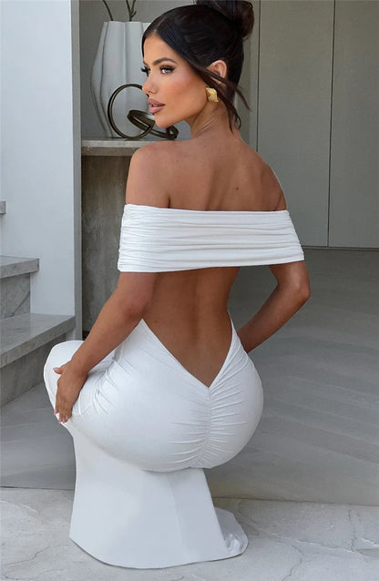 Robe longue sexy sans bretelles et dos nu, élégante
