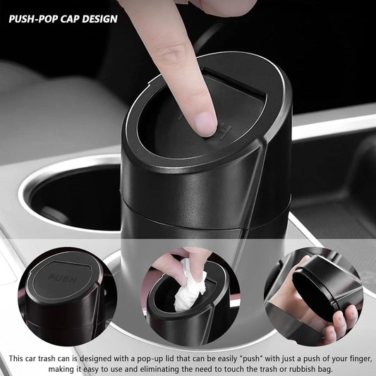 Car Trash Can with Lid Push-Pull Multi-Function Car Trash Can Storage Box  Organizer Interior Accessories Suitable for Most Cars