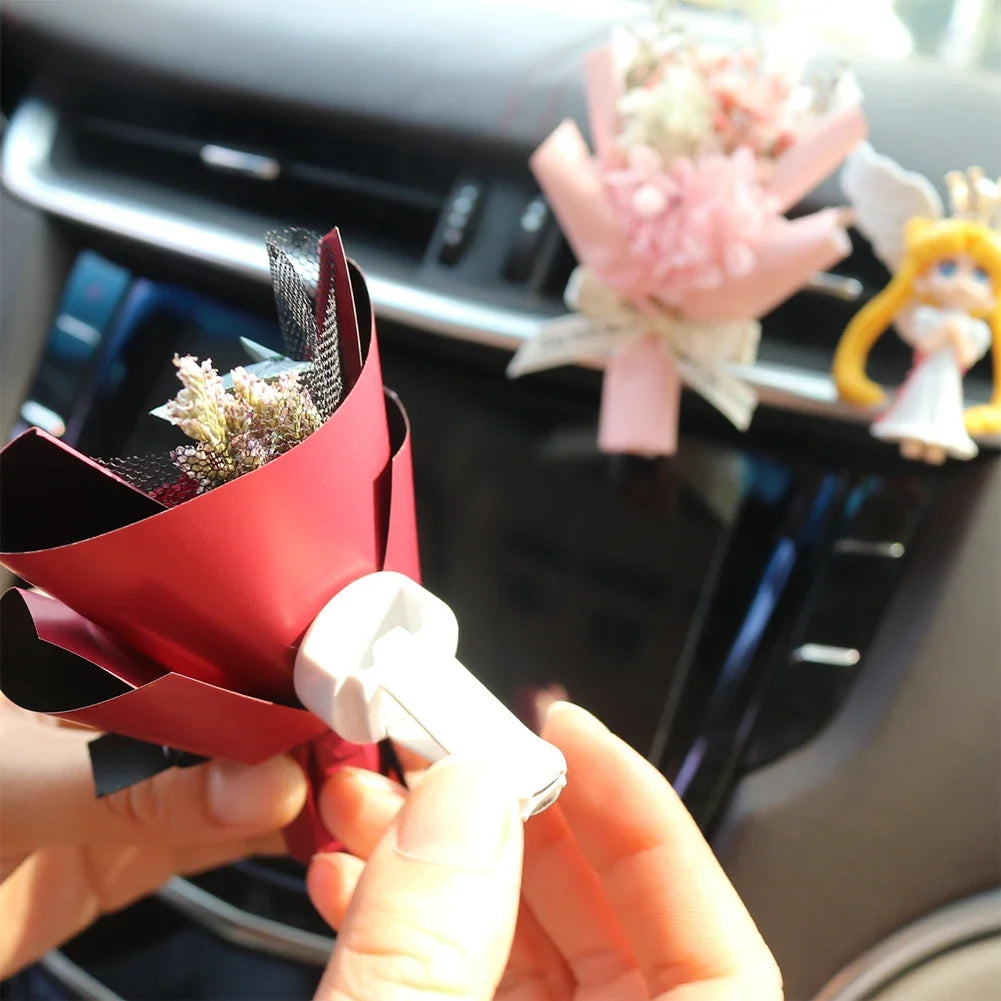 Mini Rose Car Air Vent Clip Creative Flowers Mini Car Perfume Air Freshener Gypsophila Carnation Ornament