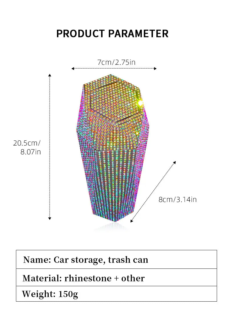 Bling Diamond Car Trash Can with Lid Portable Vehicle Garbage Can Bin Leakproof Auto Accessories for Car Office Home Bedroom