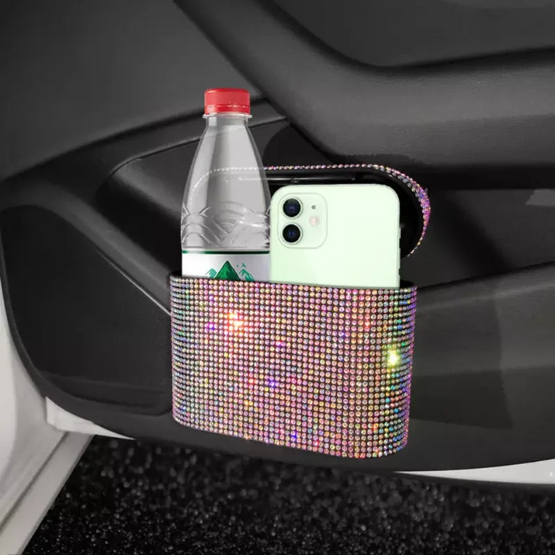 Luxury Trash Can Bin Car Storage Garbage Grabber Bling Diamond Square Pressing Car Trash Bin Car Interior Accessories