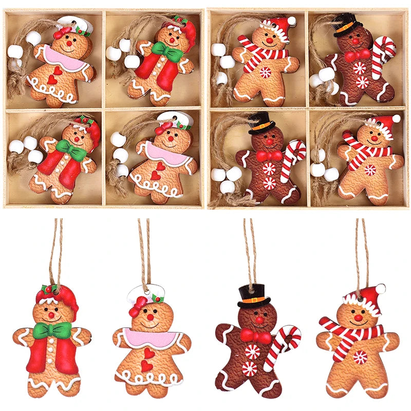 12Pcs Wooden Gingerbread Man Ornaments