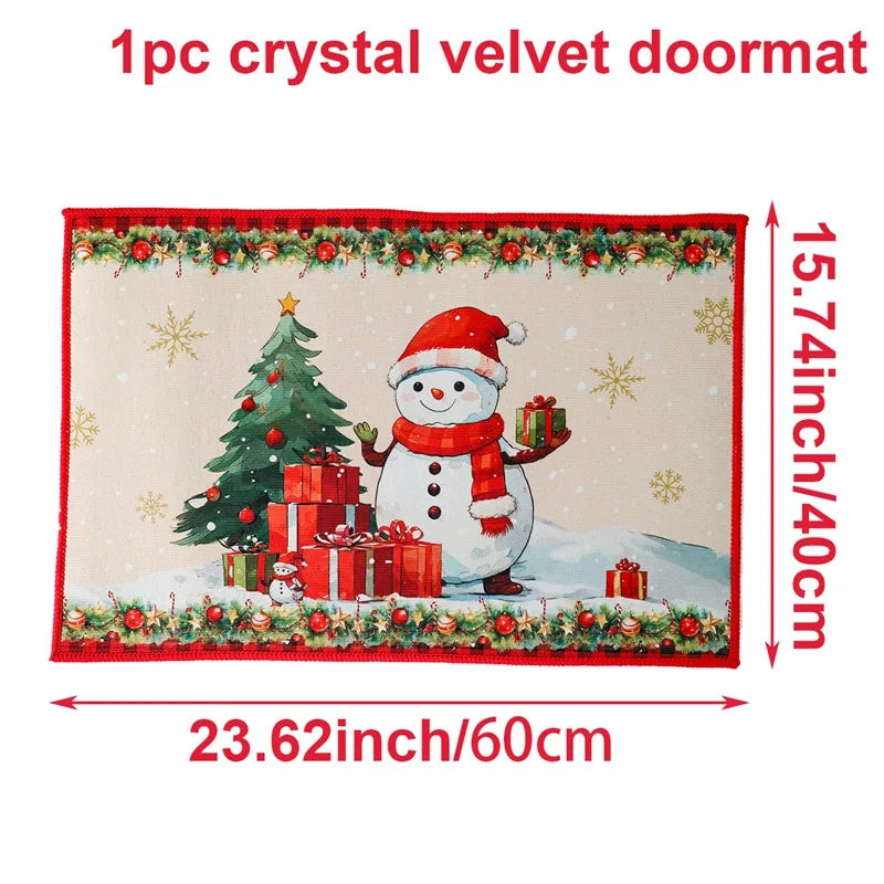 Christmas Snowman Santa Claus Floor Mat