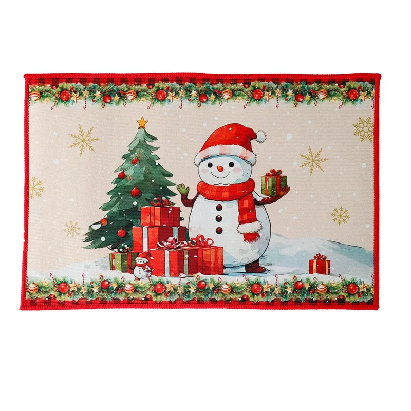 Christmas Snowman Santa Claus Floor Mat