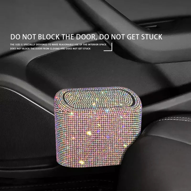 Luxury Trash Can Bin Car Storage Garbage Grabber Bling Diamond Square Pressing Car Trash Bin Car Interior Accessories