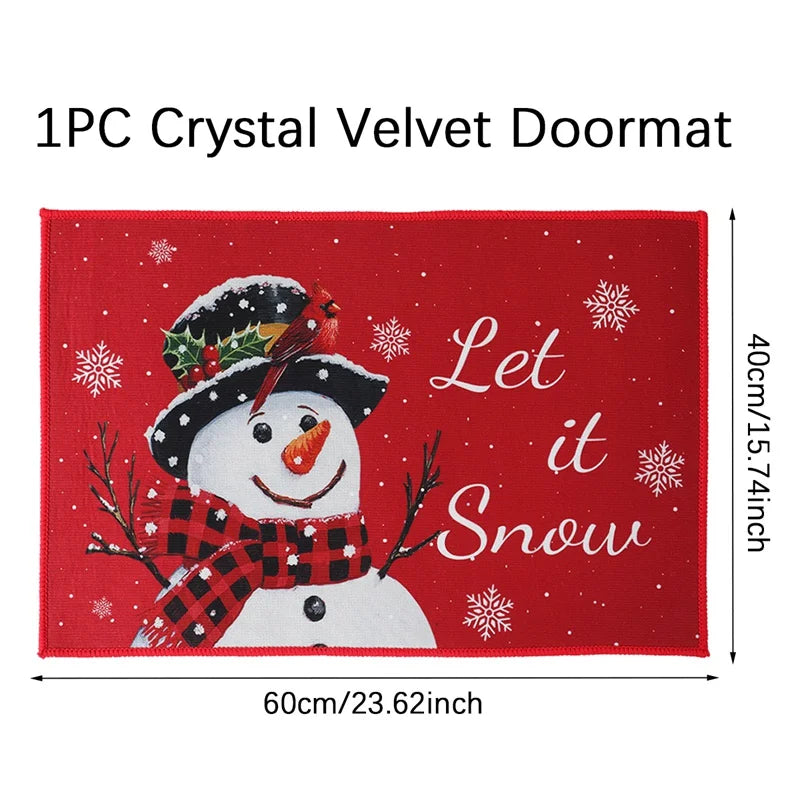 Christmas Snowman Santa Claus Floor Mat