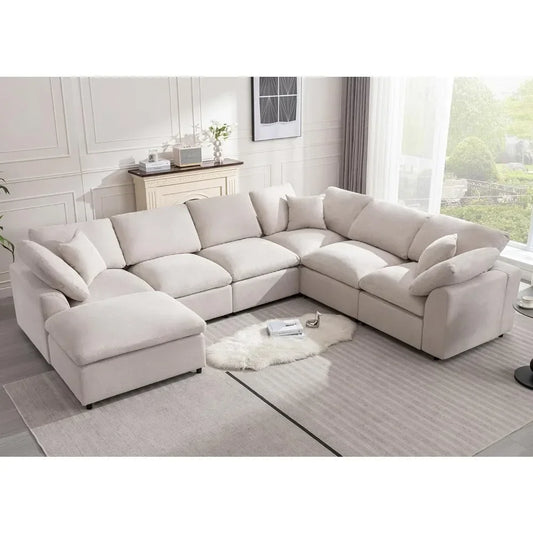 Modular Sectional Oversized Sofa with Movable Ottoman, Seats 7