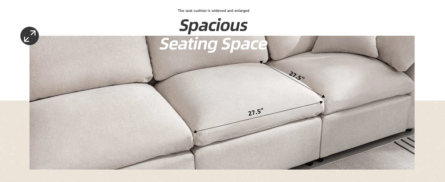 Modular Sectional Oversized Sofa with Movable Ottoman, Seats 7