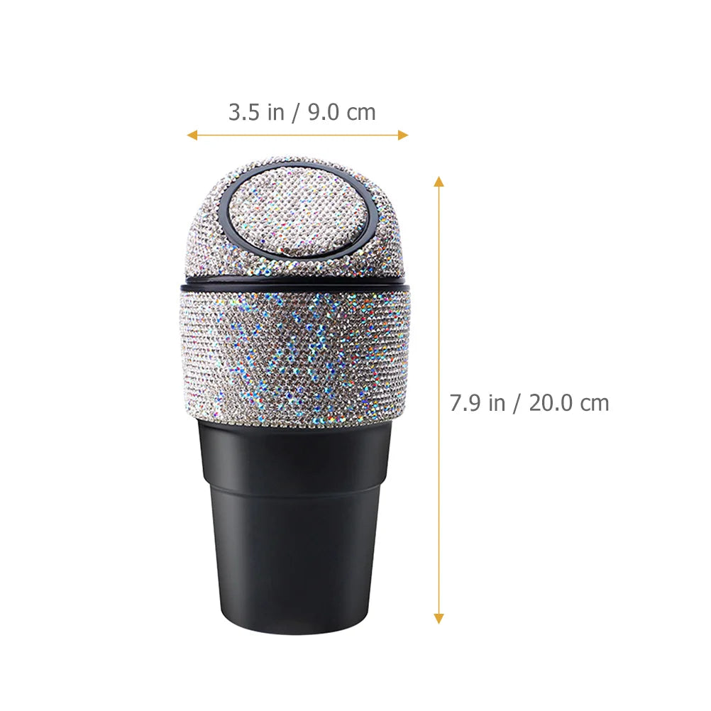 Car Can Trash Trash Canss Trashcan with Lid Bling Rhinestone Garbage Vehicle Center Console Abs