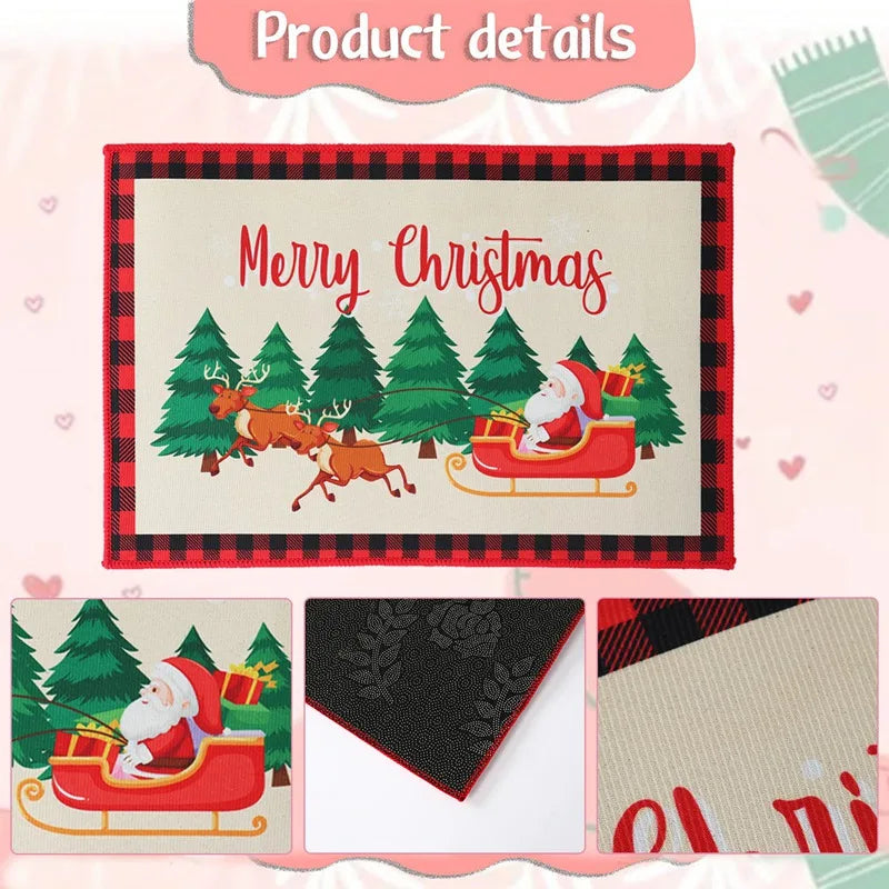 Christmas Snowman Santa Claus Floor Mat