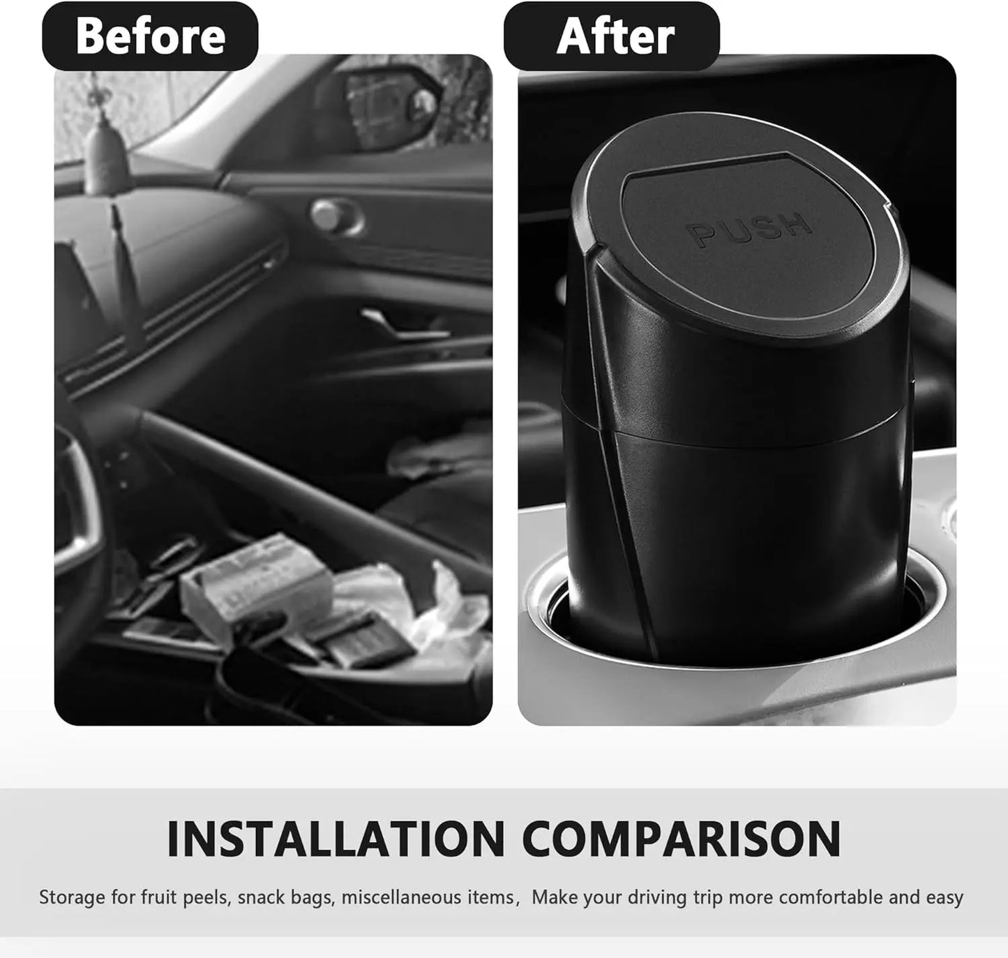 Car Trash Can with Lid Push-Pull Multi-Function Car Trash Can Storage Box  Organizer Interior Accessories Suitable for Most Cars