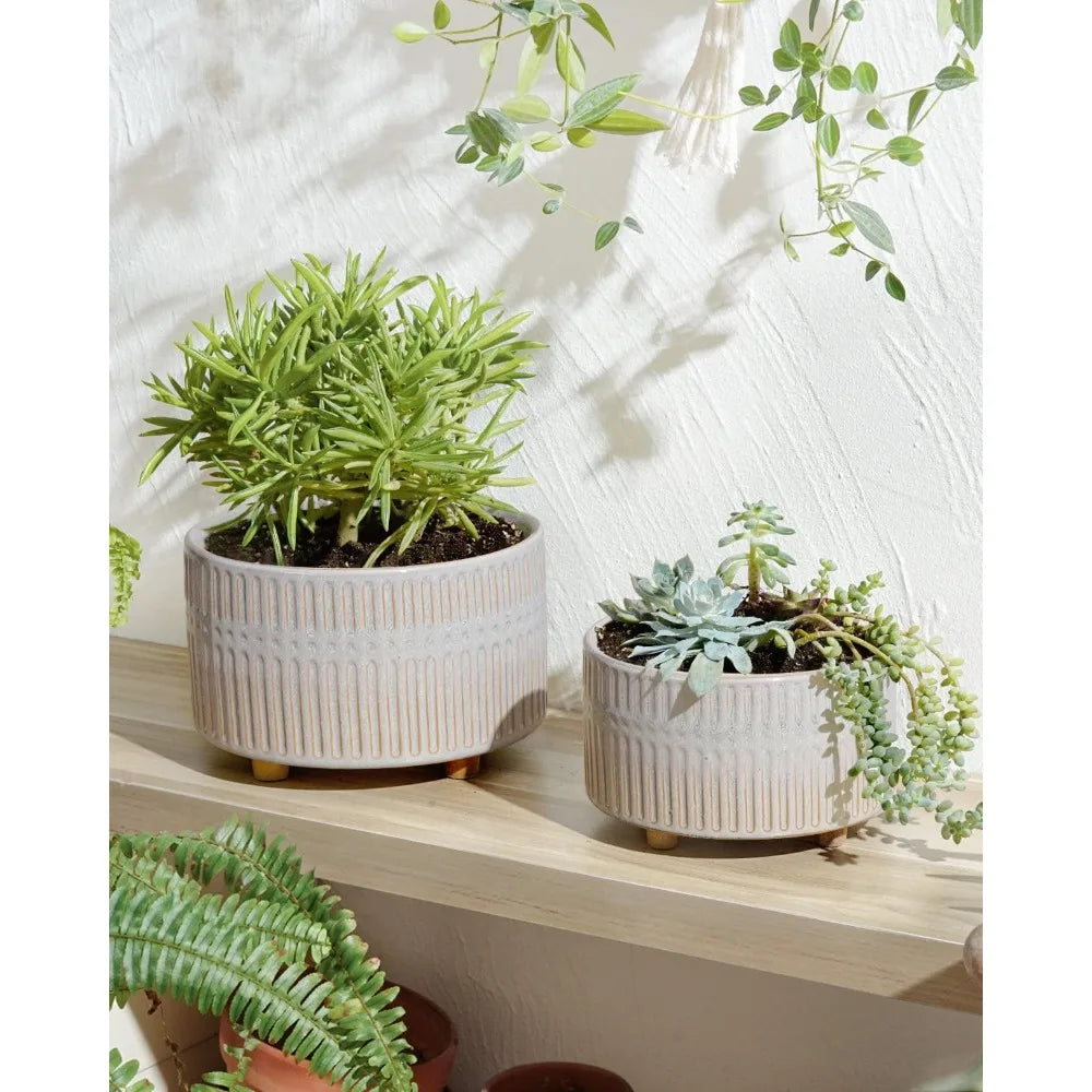 6.5+8 Inch Ceramic Indoor Plant Pot with Drainage Set of 2