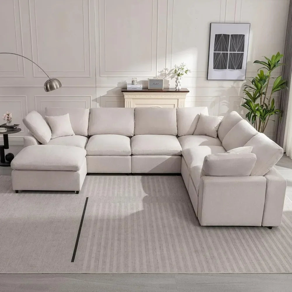 Modular Sectional Oversized Sofa with Movable Ottoman, Seats 7