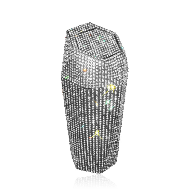 Bling Diamond Car Trash Can with Lid Portable Vehicle Garbage Can Bin Leakproof Auto Accessories for Car Office Home Bedroom