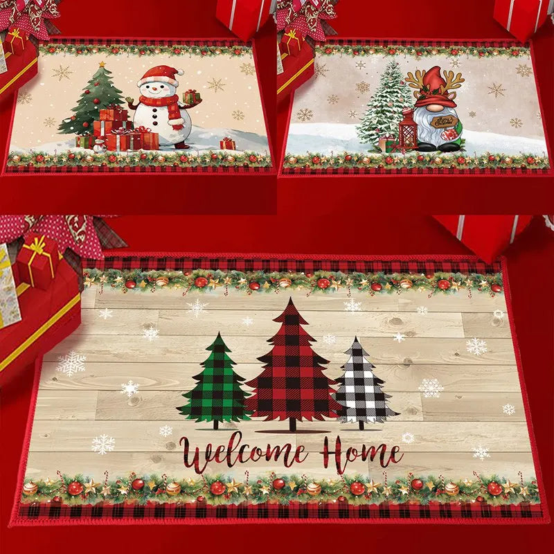 Christmas Snowman Santa Claus Floor Mat