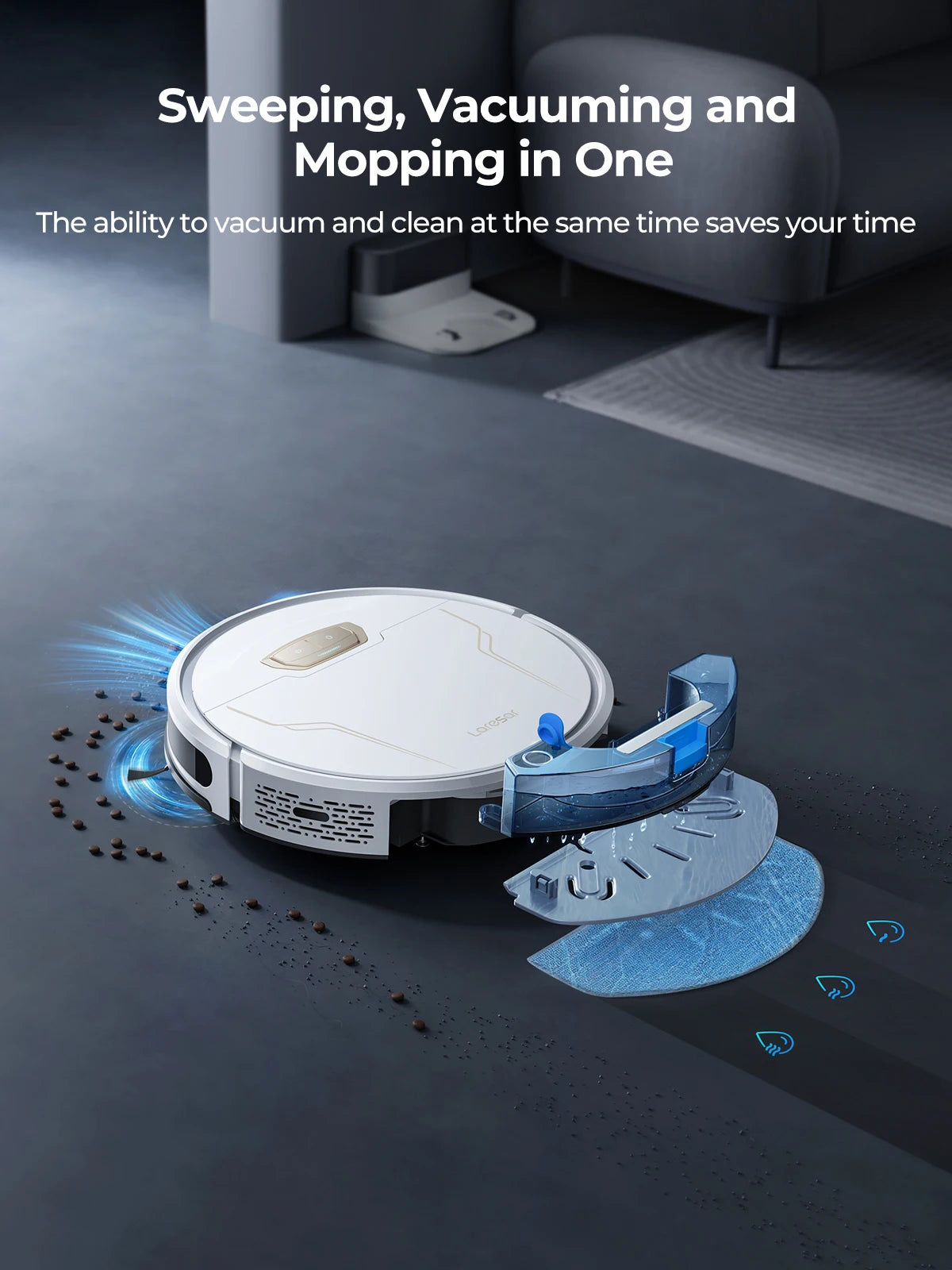 Laresar 3s Robot Vacuum Cleaner and Mop, 5000Pa Cordless APP Control Smart Planned Mapping Home Floor Carpet Pet Hair Cleaning