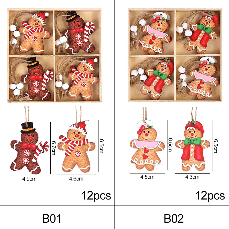 12Pcs Wooden Gingerbread Man Ornaments