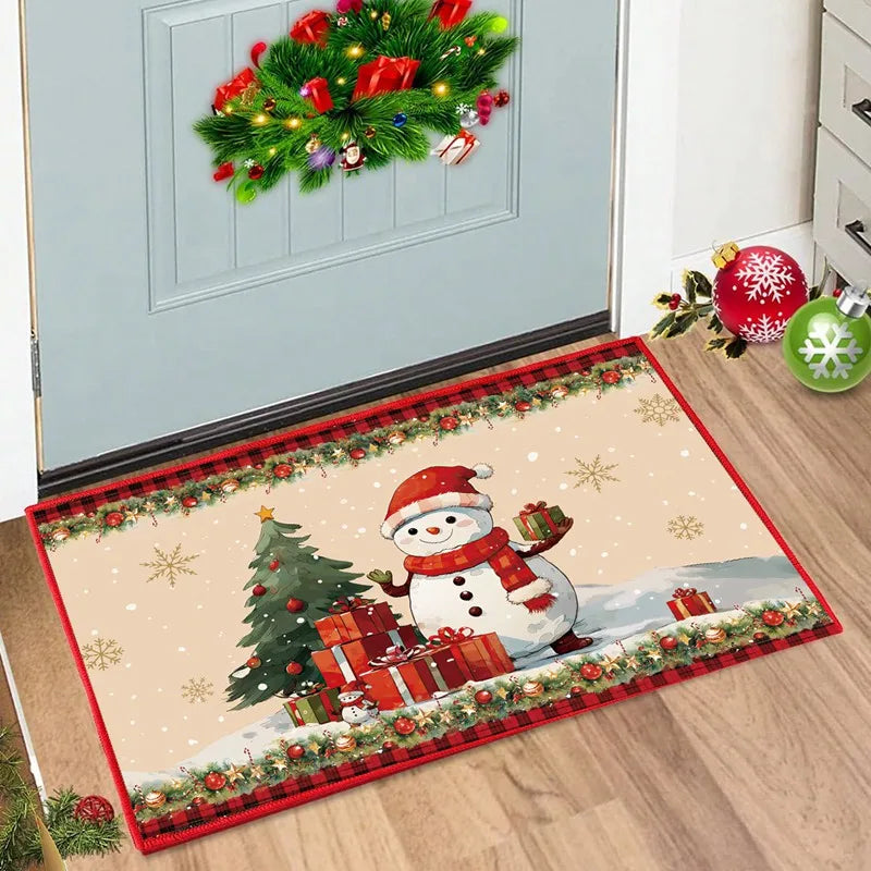 Christmas Snowman Santa Claus Floor Mat