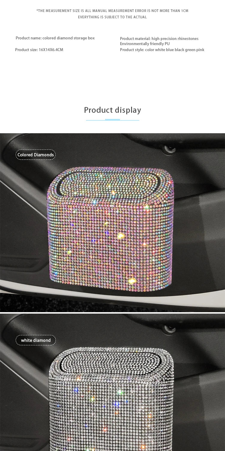 Luxury Trash Can Bin Car Storage Garbage Grabber Bling Diamond Square Pressing Car Trash Bin Car Interior Accessories