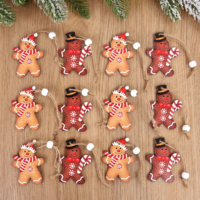 12Pcs Wooden Gingerbread Man Ornaments