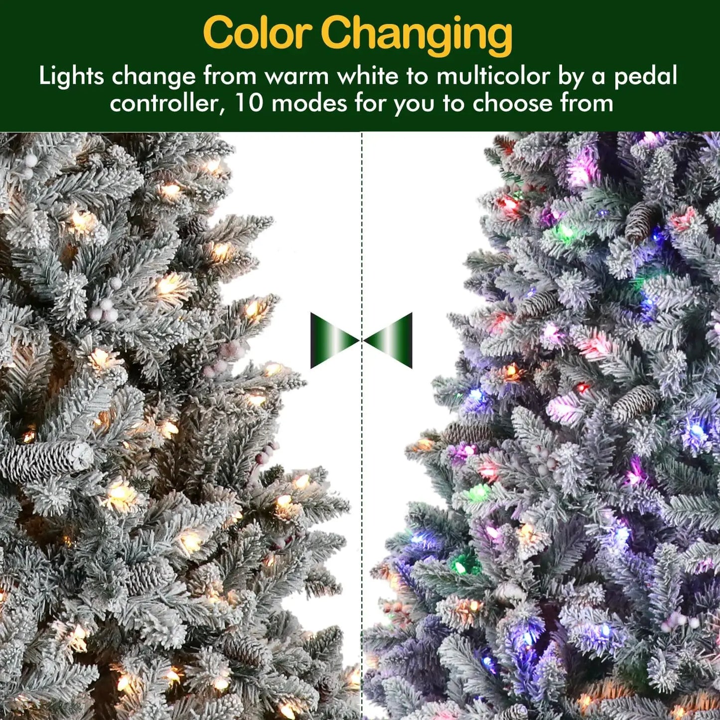 7.5 Pre Lit Snow Flocked Artificial Christmas Tree with Pine Cones and Berries, 450 Color Changing LED Lights Metal Stand