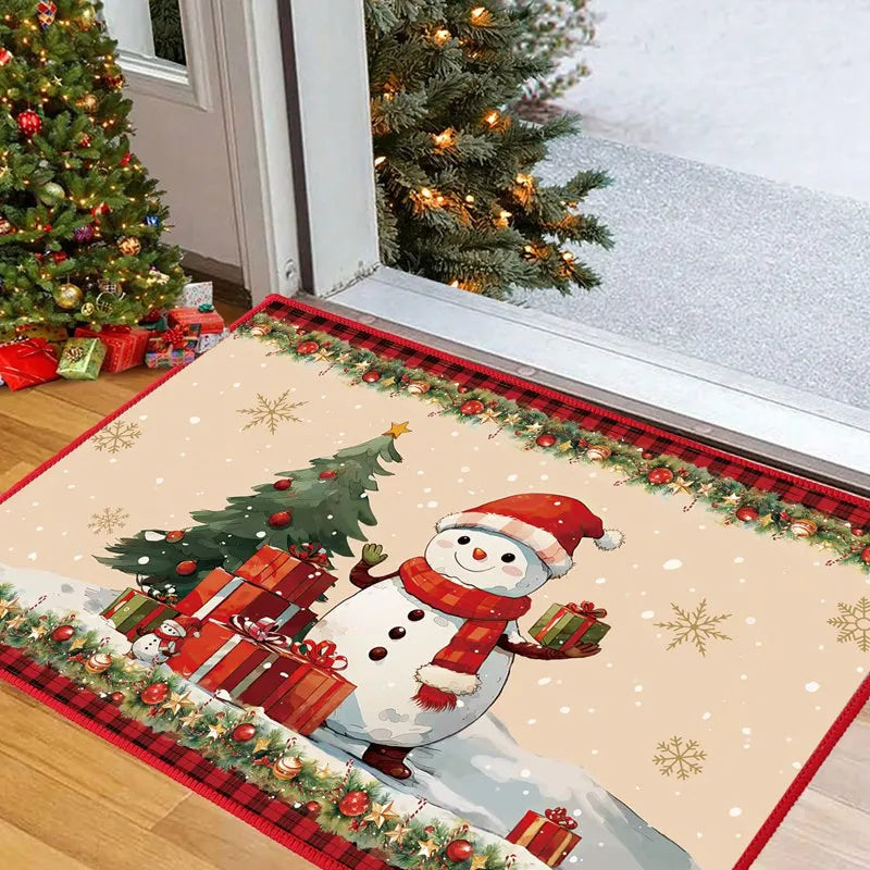 Christmas Snowman Santa Claus Floor Mat