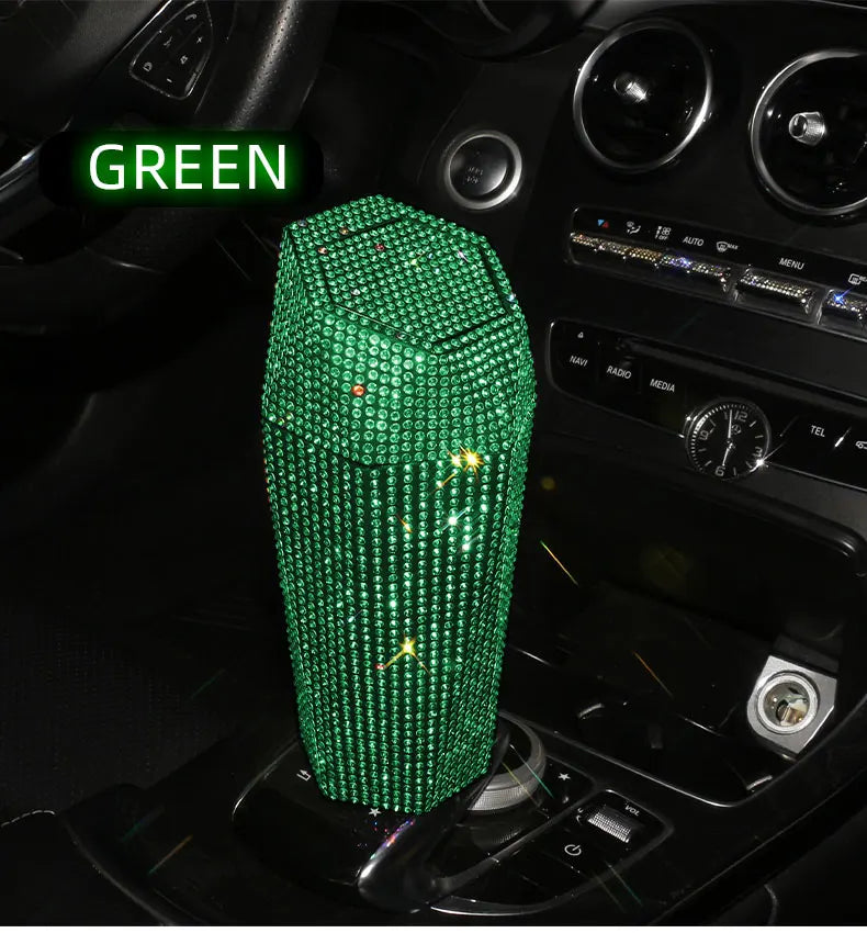 Bling Diamond Car Trash Can with Lid Portable Vehicle Garbage Can Bin Leakproof Auto Accessories for Car Office Home Bedroom