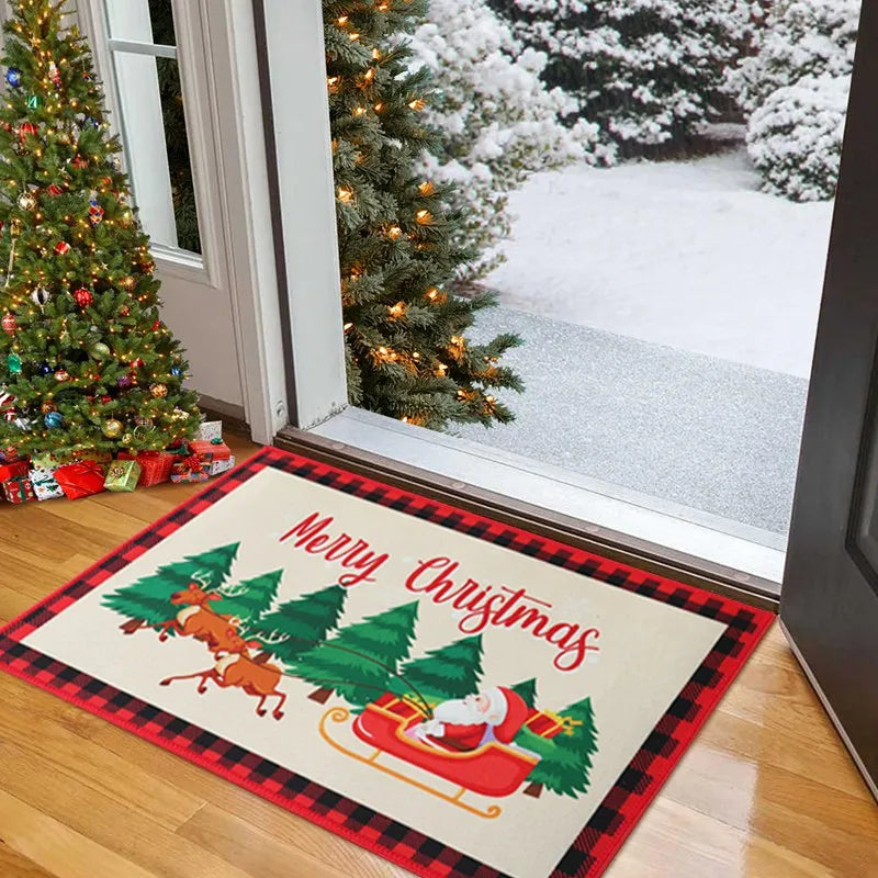 Christmas Snowman Santa Claus Floor Mat