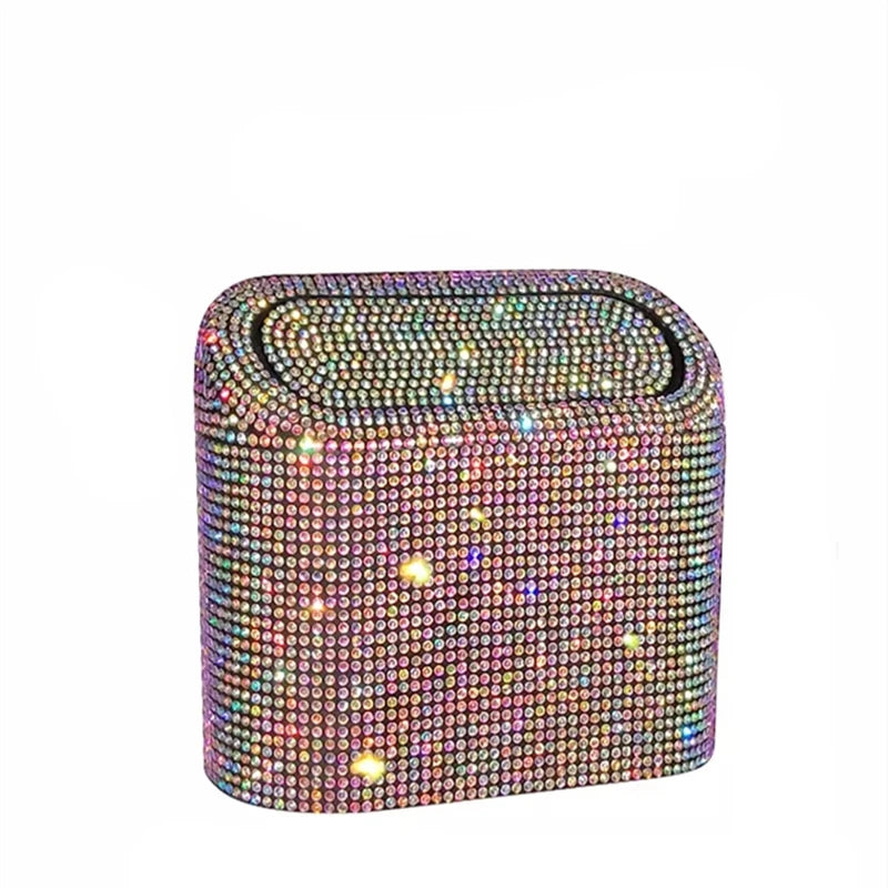 Luxury Trash Can Bin Car Storage Garbage Grabber Bling Diamond Square Pressing Car Trash Bin Car Interior Accessories