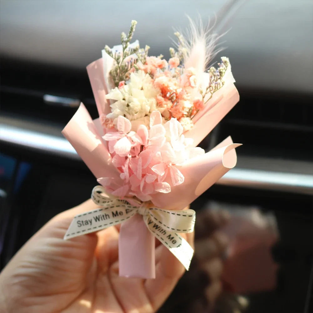 Mini Rose Car Air Vent Clip Creative Flowers Mini Car Perfume Air Freshener Gypsophila Carnation Ornament