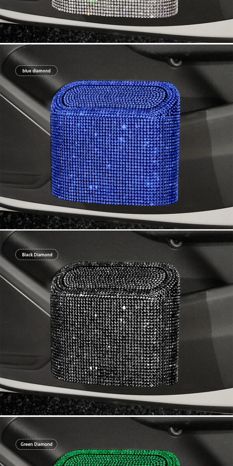 Luxury Trash Can Bin Car Storage Garbage Grabber Bling Diamond Square Pressing Car Trash Bin Car Interior Accessories