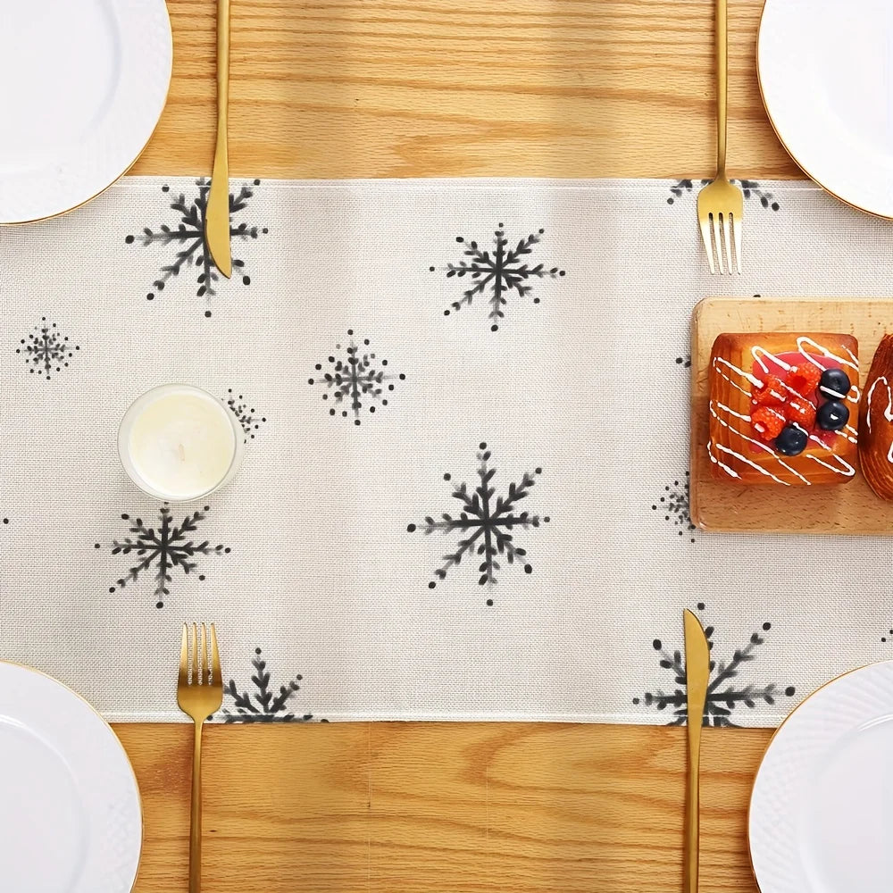 Christmas Snowman Snowflake Linen Table Runners