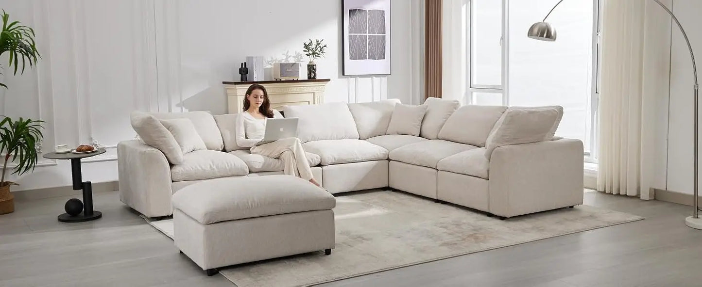 Modular Sectional Oversized Sofa with Movable Ottoman, Seats 7