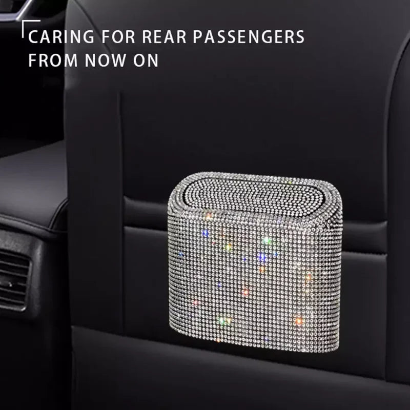 Luxury Trash Can Bin Car Storage Garbage Grabber Bling Diamond Square Pressing Car Trash Bin Car Interior Accessories