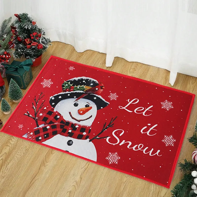 Christmas Snowman Santa Claus Floor Mat