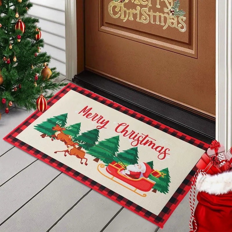 Christmas Snowman Santa Claus Floor Mat