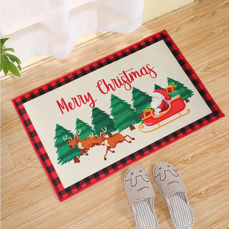 Christmas Snowman Santa Claus Floor Mat