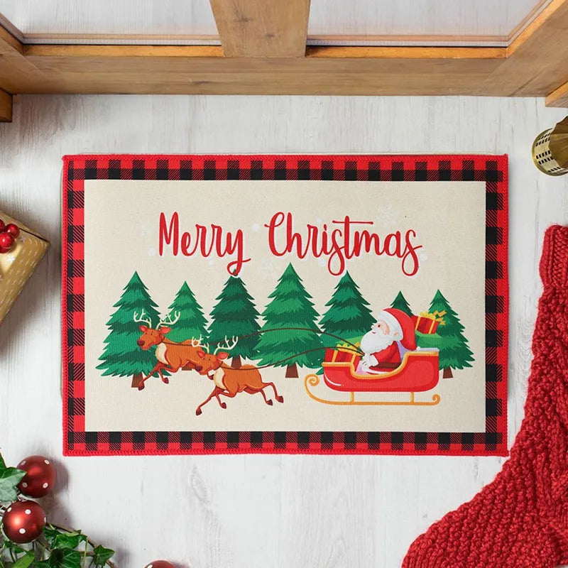 Christmas Snowman Santa Claus Floor Mat