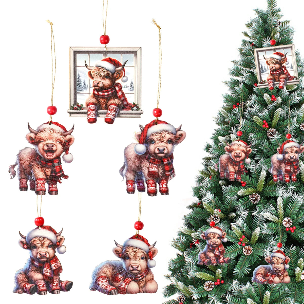 Cute Wooden Christmas Cow Ornaments