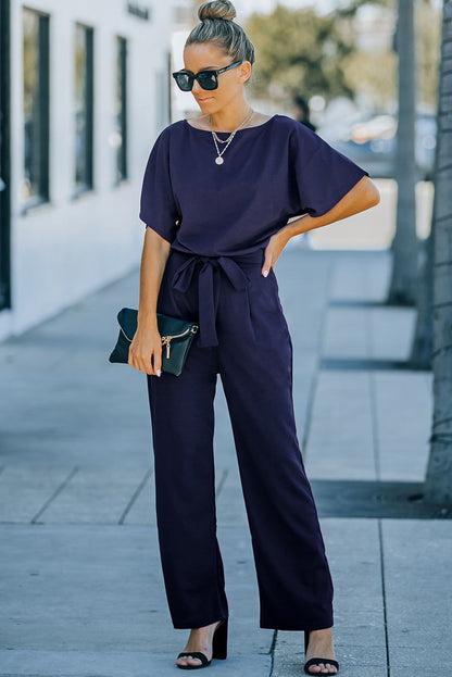 Glam Belted Wide Leg Jumpsuit