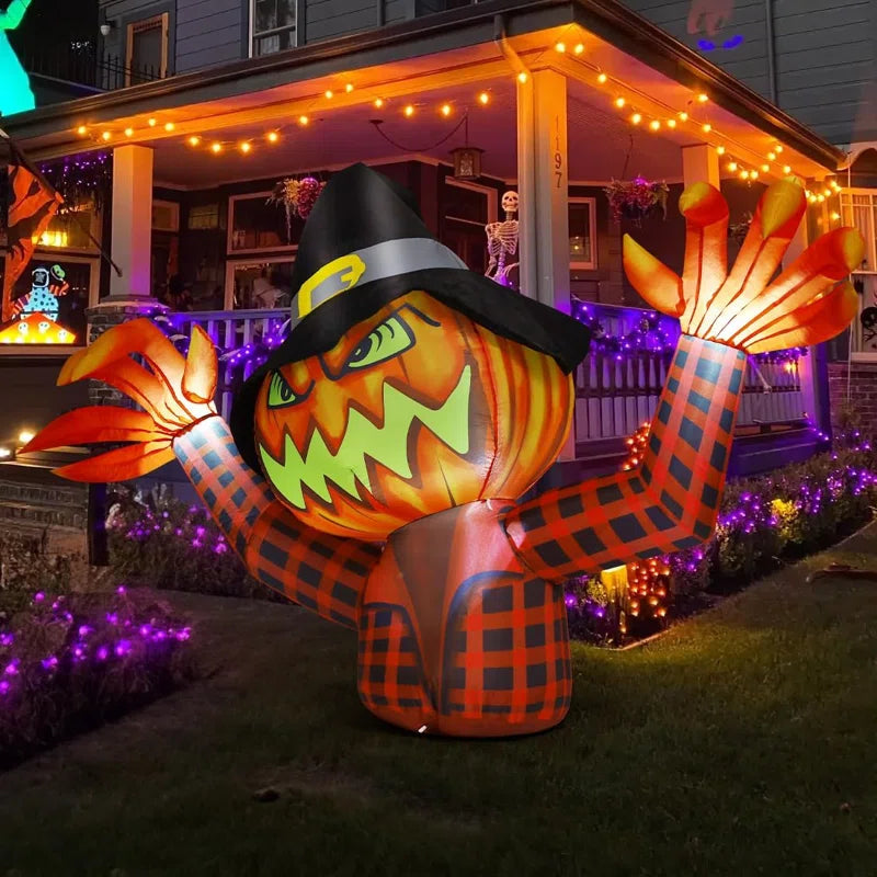 Halloween Inflatable 6.4 FT Scary Halloween Inflatable Pumpkin Witch with Wizard Hat