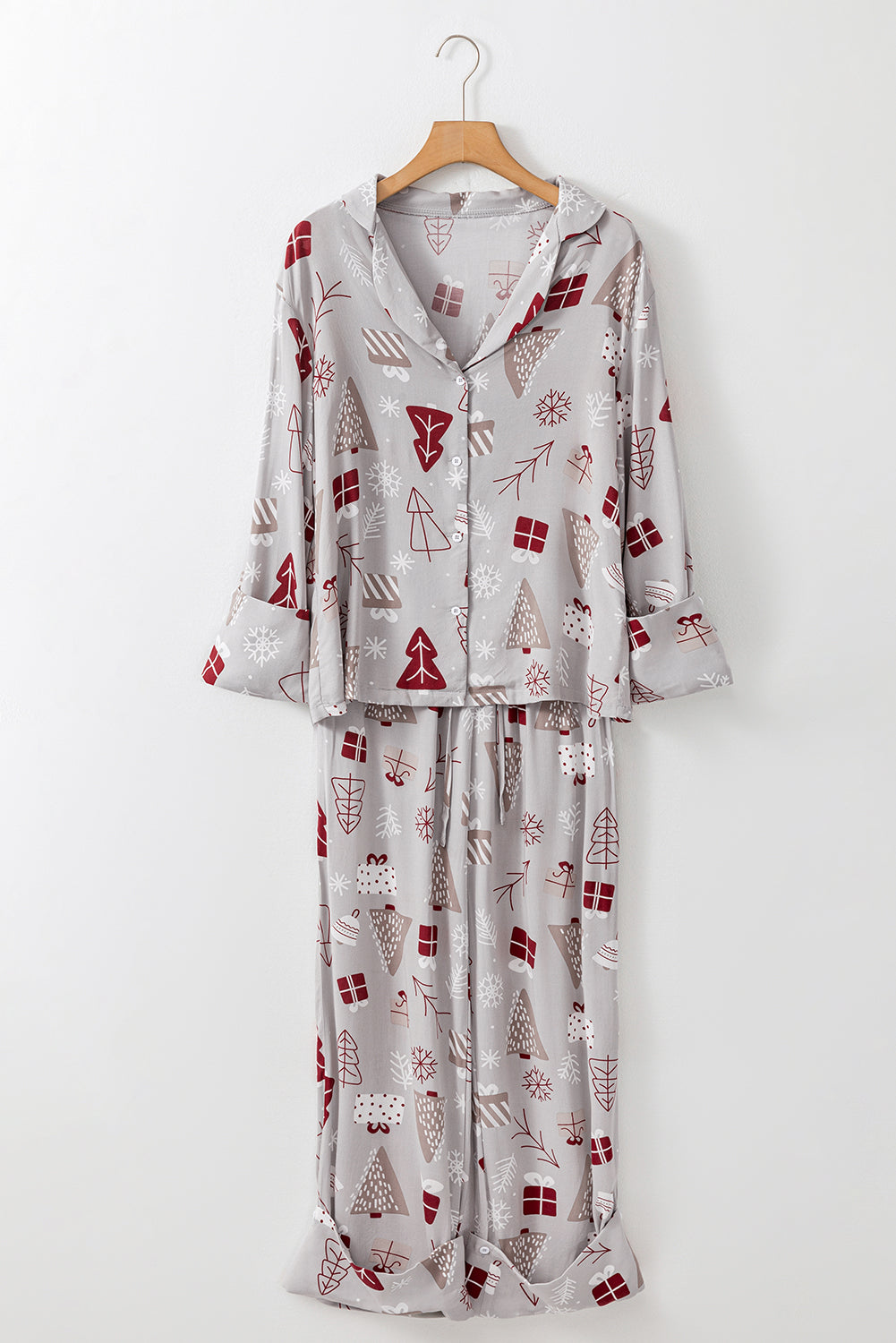 White Christmas Printed Shirt and Pants Pajama Set