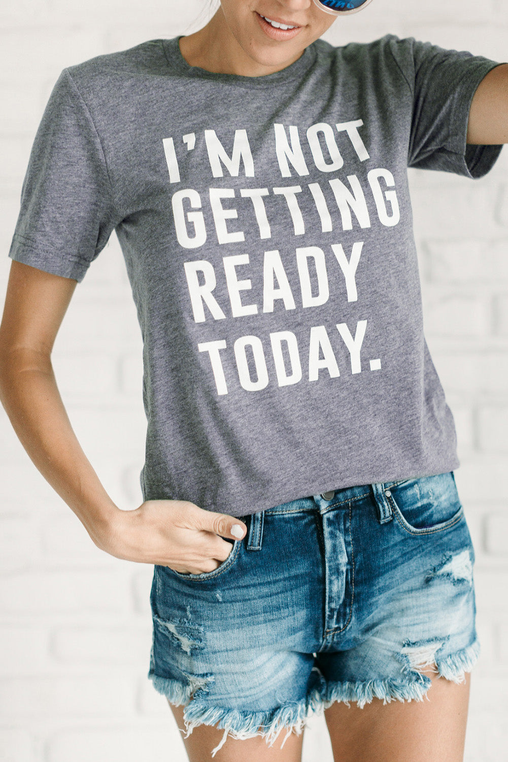 Gray I'M NOT GETTING READY TODAY Graphic T Shirt