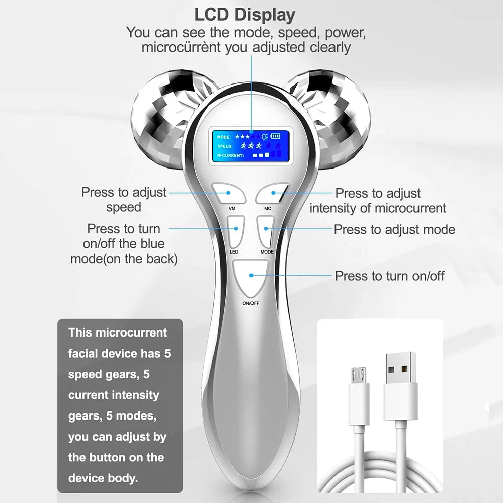 4D EMS Face Massager Roller Microcurrent Vibration Facial