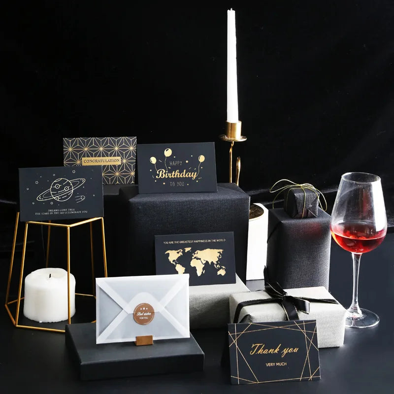 6Pcs/Lot Resto Luxury Gold Foil Business Cards Thank You Greeting Cards with Envelope and Seal Postcard for Birthday Gift