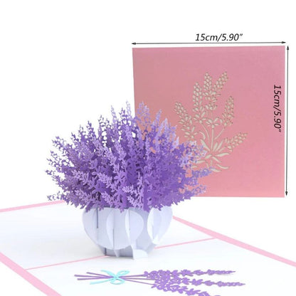 3D pop-up greeting card with lavender design and envelope, ideal for special occasions.