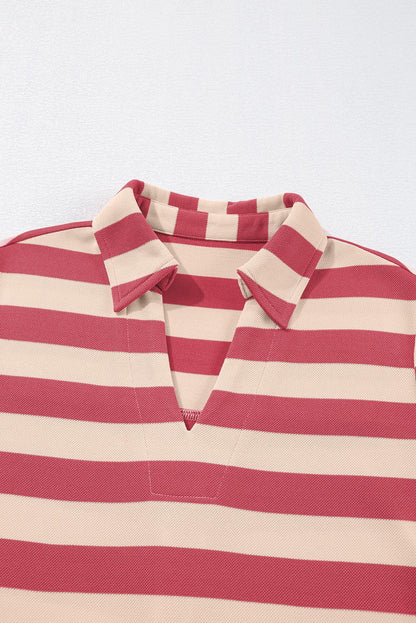 Striped Mini Dress with Johnny Collar and Long Sleeves