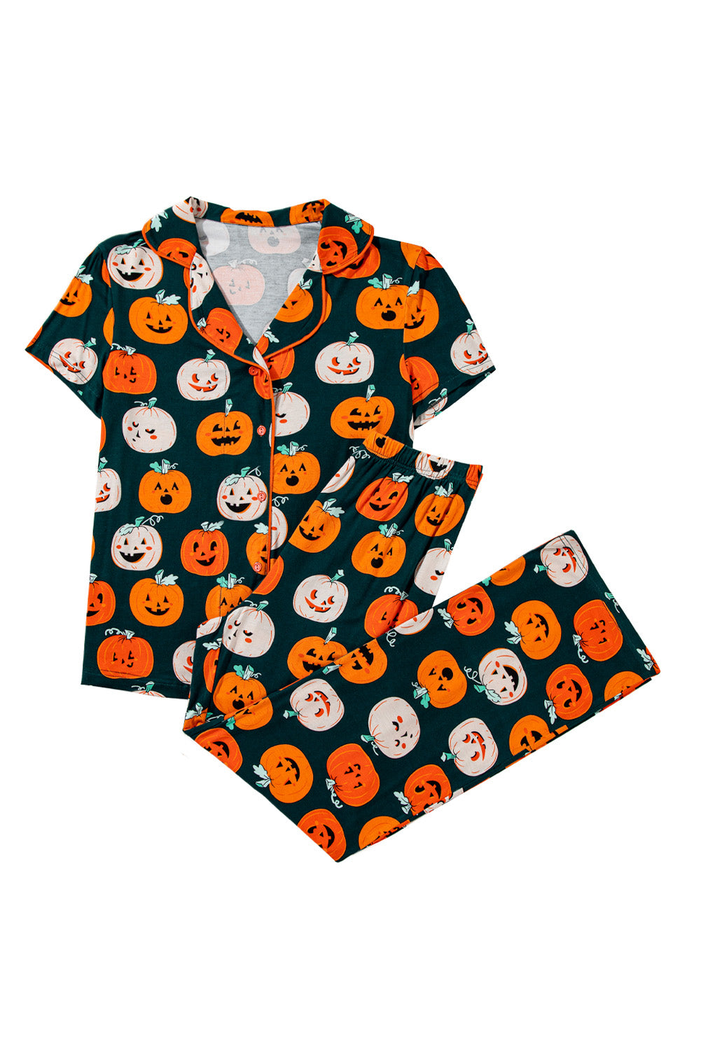 Black Halloween Pattern Short Sleeve Shirt Pajama Set